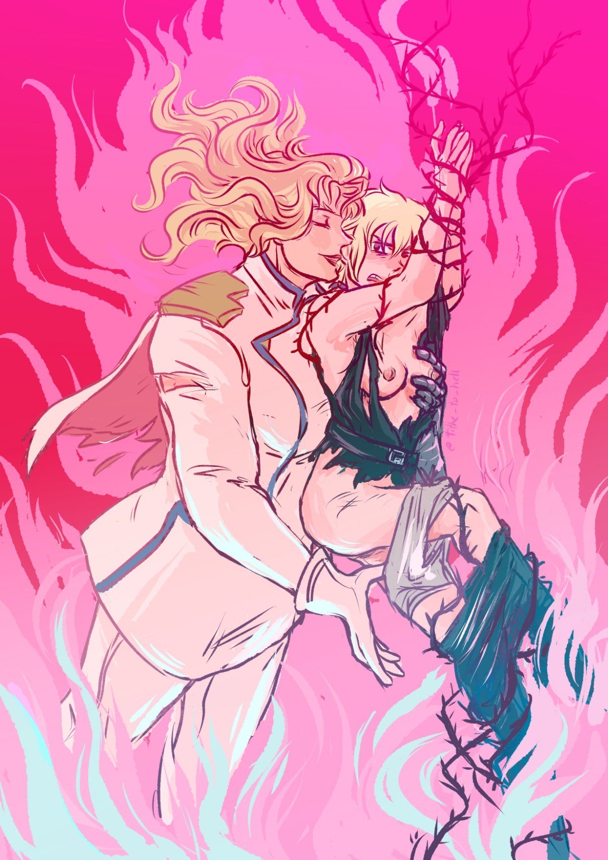 female lio bound by thorny wires in the parnassus core gets felt up and panties slid off by an enthusiastic fem Kray